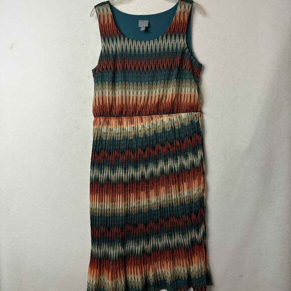 Rabbit Rabbit Rabbit‎ dress sz 16 orange blue sleeveless pleated southwest maxi